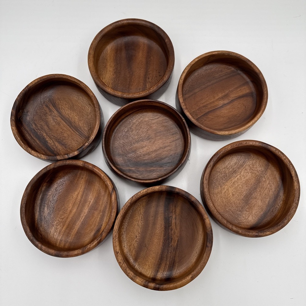 Vintage Set of 7 Hand Turned Wood Bowls Monkey Pod Acacia Boho MCM